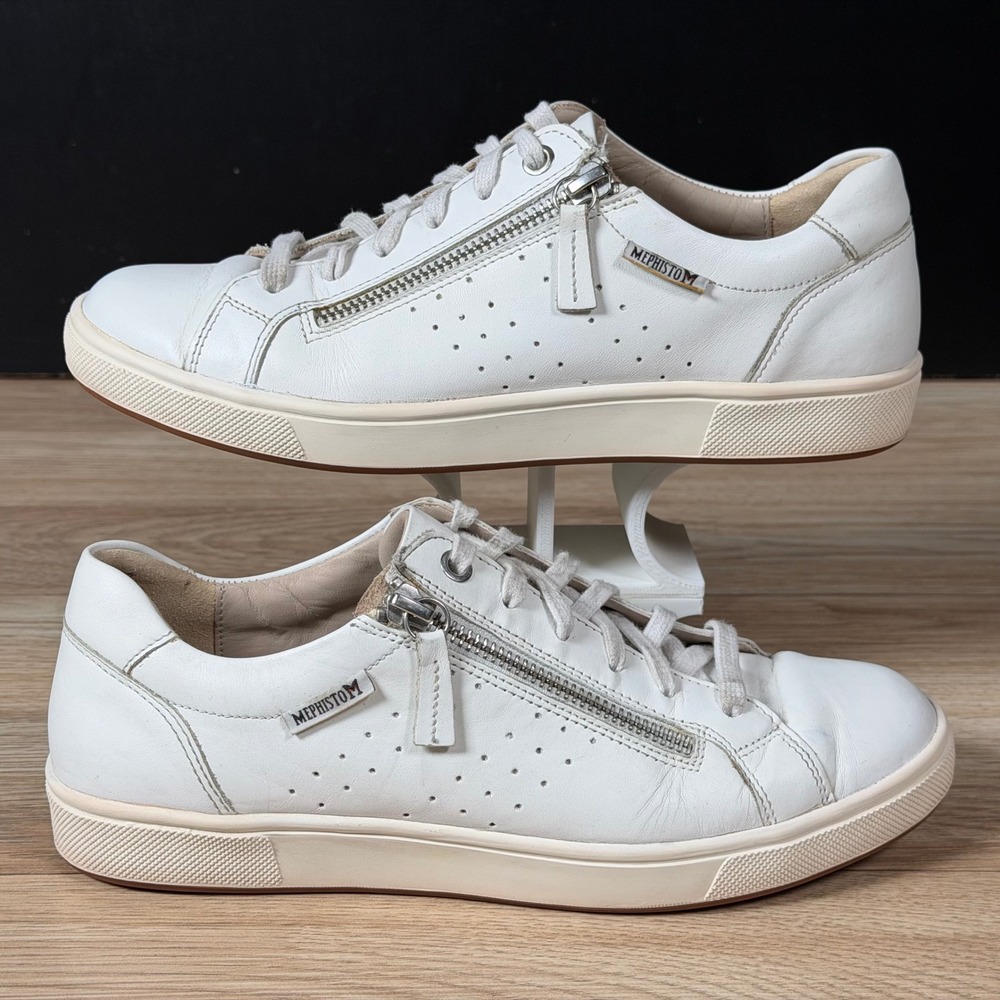 Mephisto Nikita Sneakers Womens 7 White Leather Side Zip Comfort Walking Shoes